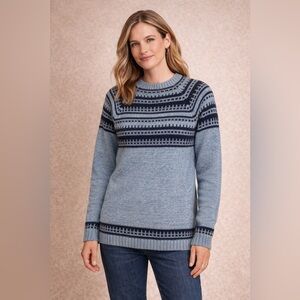 Merino Knitwear Blue Fair Isle Wool Sweater Nordic Pattern Denmark Fisherman